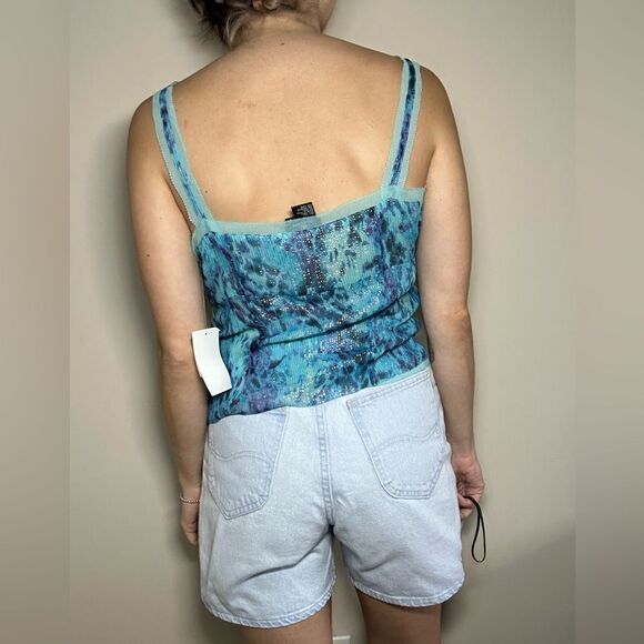 DD Collection Y2K Silk Metallic Mermaid Blue Sexy Slip Blouse Cami Lace - Picture 2 of 12